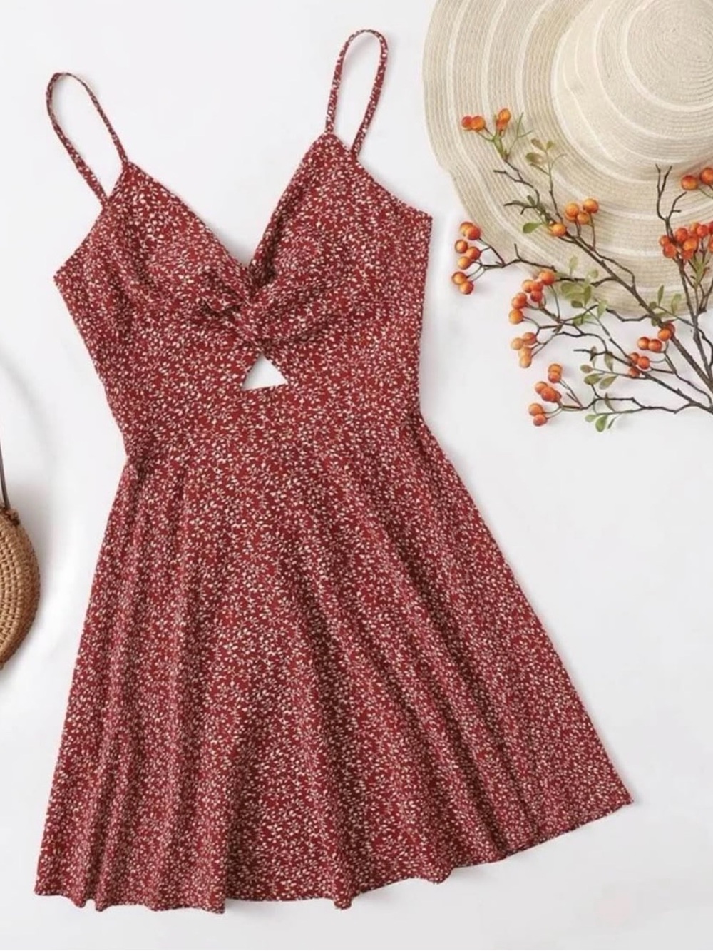 Women's Red Floral Cutout Sundress